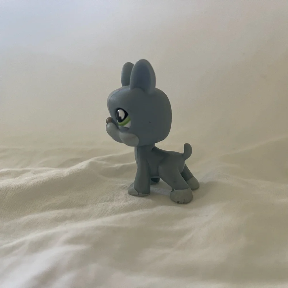 Littlest Pet Shop LPS Blue dog, Boston Terrier, bat eyes #857